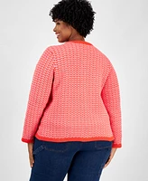 On 34th Trendy Plus Cotton Jacquard Cardigan, Exclusively at Macy's