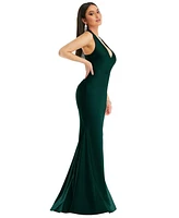 Plunge Neckline Cutout Low Back Stretch Satin Mermaid Dress