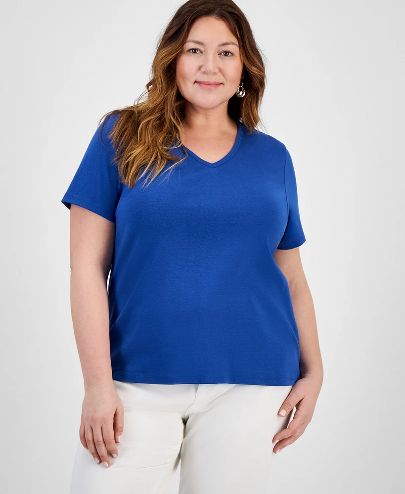 Style & Co Plus Short-Sleeve V-Neck Top, Exclusively at Macy's