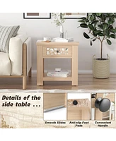 Gymax Side End Table Nightstand w/ Drawer Wood for Living Room Bedroom Rustic