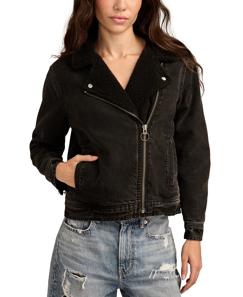 Lucky Brand Women's Faux Shearling Denim Moto Jacket