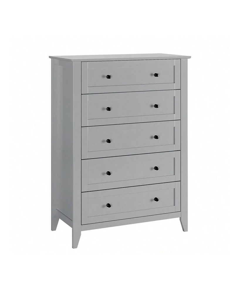 Modern 5 Chest Of Drawer Dresser, Modern Tall Nightstand With Deep Drawers And Nickel Round Handle, Wood Organizer Storage Cabinet For Bedroom, Living