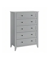 Modern 5 Chest Of Drawer Dresser, Modern Tall Nightstand With Deep Drawers And Nickel Round Handle, Wood Organizer Storage Cabinet For Bedroom, Living