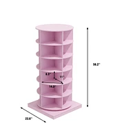 Slickblue Pink 360° Rotating Shoe Cabinet with 6 Layers - Space-Saving Shoe Storage