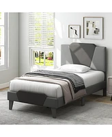 Sugift Full Velvet Upholstered Bed Frame with High Headboard