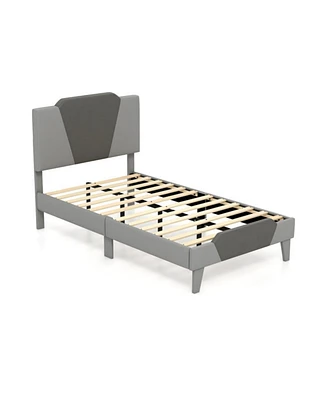 Sugift Full Velvet Upholstered Bed Frame with High Headboard