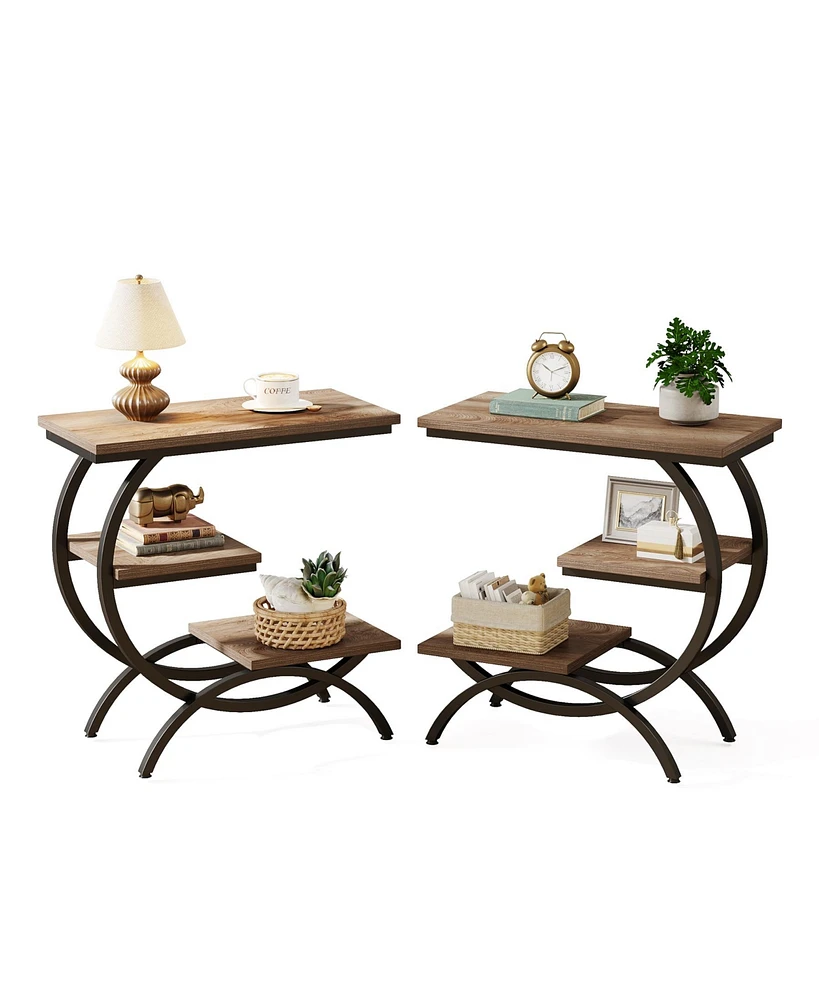 Tribesigns 3-Tier Small Side Table with Storage Shelves Set of 2,Wood C-Shaped End Table for Living Room Small Space