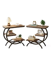 Tribesigns 3-Tier Small Side Table with Storage Shelves Set of 2,Wood C-Shaped End Table for Living Room Small Space