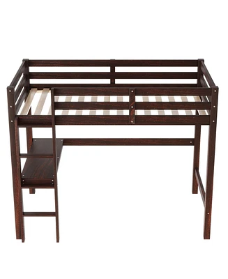 Slickblue Espresso Twin Loft Bed with Built-In Desk - Space-Saving Design for Kids' Room or Study Area