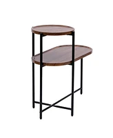 Slickblue Modern 2-Tier Small Coffee Table with Wood Storage Shelf, Sofa Side Table, Walnut Brown