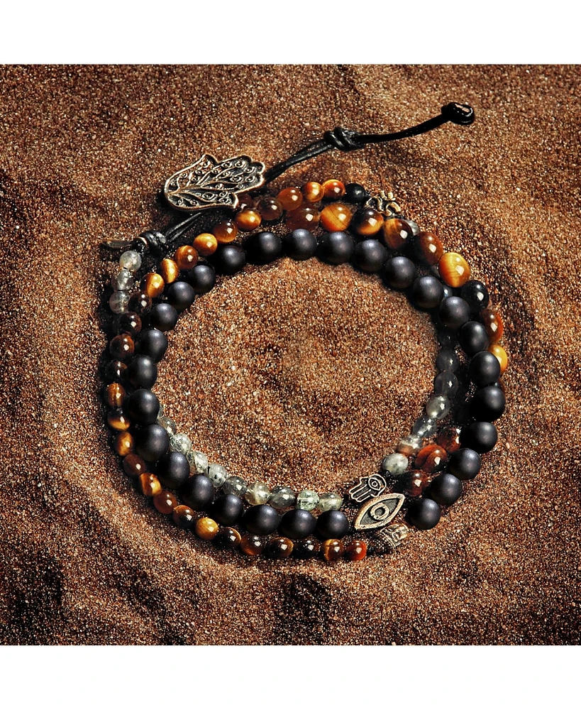 Karma and Luck Ultimate Prosperity - Onyx Labradorite Tiger's Eye Triple Protection Wrap