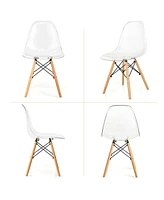 Inolait Set of 4 Dining Chairs Modern Plastic Shell Side Chair with Clear Seat and Wood Legs