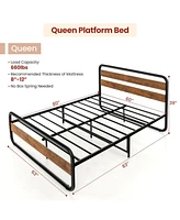 Sugift Queen Size Arc Platform Bed with Headboard and Footboard