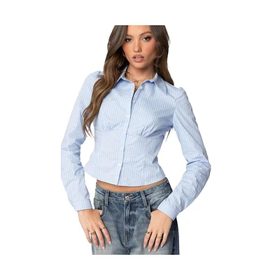 Edikted Women's Tailored Pinstripe Button Up Shirt - Light