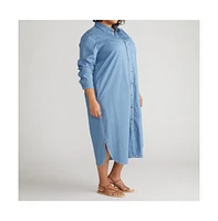 Universal Standard Plus Odeon Stretch Cotton Chambray Shirtdress