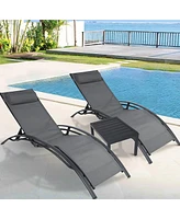 Slickblue Set of 2 Chaise Lounge Chairs with Tea Table for Outdoor Relaxation