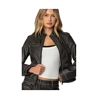 Edikted Women's Roxie Faux Leather Jacket - Dark