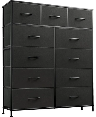 Wlive 11-Drawer Dresser Fabric Storage Tower for Bedroom Hallway Closets Tall Chest Organizer Unit with Bins Steel Frame Wood Top Easy Pull Han