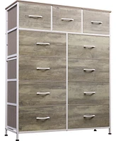 Wlive 11-Drawer Dresser Fabric Storage Tower for Bedroom Hallway Closets Tall Chest Organizer Unit with Bins Steel Frame Wood Top Easy Pull Han