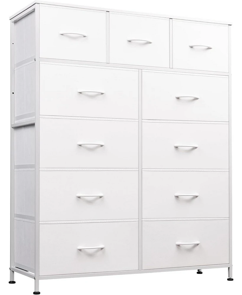 Wlive 11-Drawer Dresser Fabric Storage Tower for Bedroom Hallway Closets Tall Chest Organizer Unit with Bins Steel Frame Wood Top Easy Pull Han