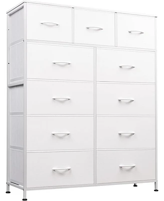 Wlive 11-Drawer Dresser Fabric Storage Tower for Bedroom Hallway Closets Tall Chest Organizer Unit with Bins Steel Frame Wood Top Easy Pull Han