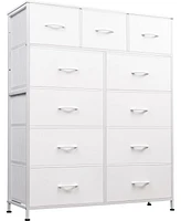 Wlive 11-Drawer Dresser Fabric Storage Tower for Bedroom Hallway Closets Tall Chest Organizer Unit with Bins Steel Frame Wood Top Easy Pull Han