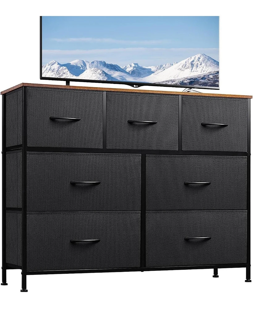 Wlive Dresser Tv Stand Entertainment Center with Fabric Drawers Media Console Table Metal Frame and Wood Top for up to 45 inch Chest of Drawer