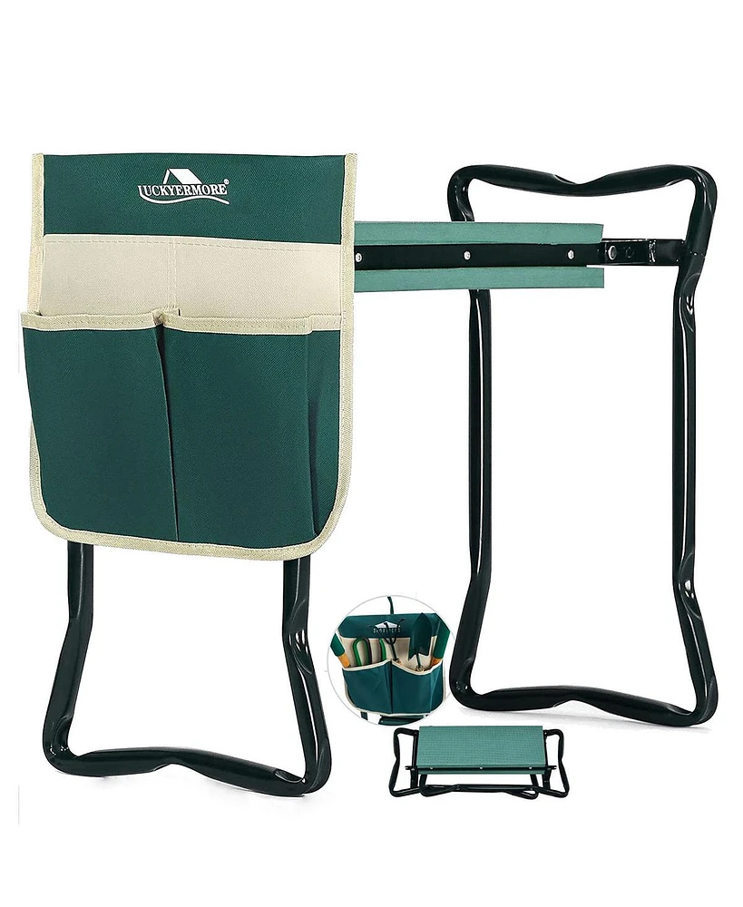 Slickblue Garden Kneeler and Seat Heavy Duty Gardening Stool with Tool Bag & Eva Kneeling Pad