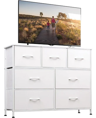 Wlive Dresser Tv Stand Entertainment Center with Fabric Drawers Media Console Table Metal Frame and Wood Top for up to 45 inch Chest of Drawer