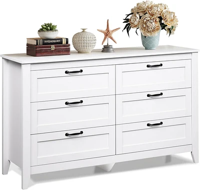 Wlive 6 Drawer Dresser Retro Chest of Drawers with Metal Handle Double Wood for Bedroom Living Room Large Storage Cabinet
