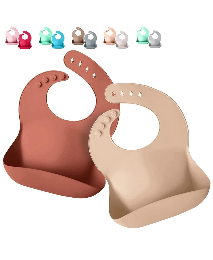 Sperric Baby Girls Silicone Bibs - Soft Bib with Food Catcher and Waterproof Material Adjustable Fit