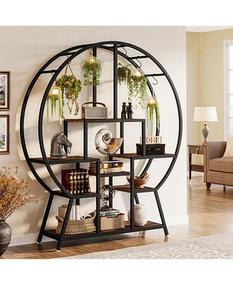 Tribesigns Industrial Round Etagere Bookshelves with 7-Tier Storage Shelving,65" Large Bookshelf Bookcase