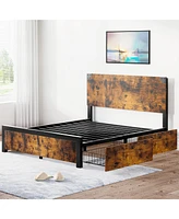 gaomon Full Bed Frame, Platform Full Size Bed Frame with Wood Headboard