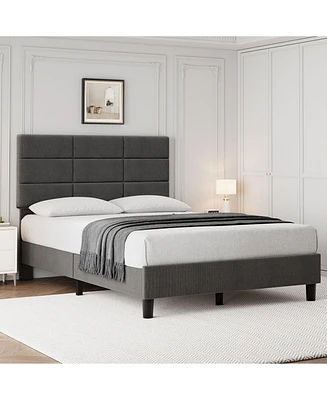 gaomon Twin Size Bed Frame with Adjustable Headboard, Linen Upholstered Twin Platform Bed Frame