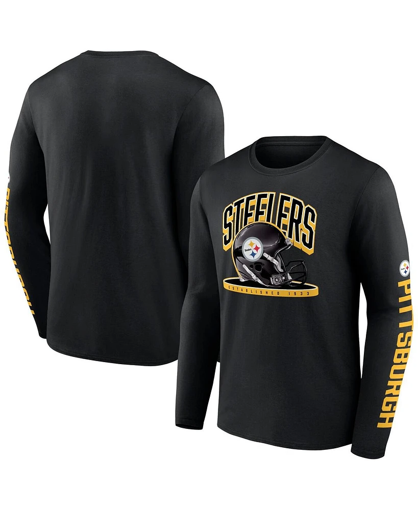 Fanatics Men's Black Pittsburgh Steelers Helmet Platform Long Sleeve T-shirt