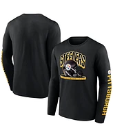 Fanatics Men's Black Pittsburgh Steelers Helmet Platform Long Sleeve T-shirt