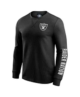 Fanatics Men's Black Las Vegas Raiders Washed Waffle-Knit Long Sleeve T-Shirt