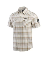 Fanatics Men's Cream Las Vegas Raiders Plaid Full-Snap Shirt