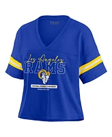 Wear by Erin Andrews Women's Royal Los Angeles Rams Color Block Boxy Modest Crop V-neck T-shirt