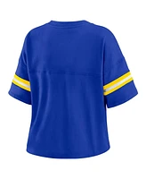 Wear by Erin Andrews Women's Royal Los Angeles Rams Color Block Boxy Modest Crop V-neck T-shirt