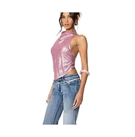 Edikted Women's Shiny Backless Cowl Neck Top