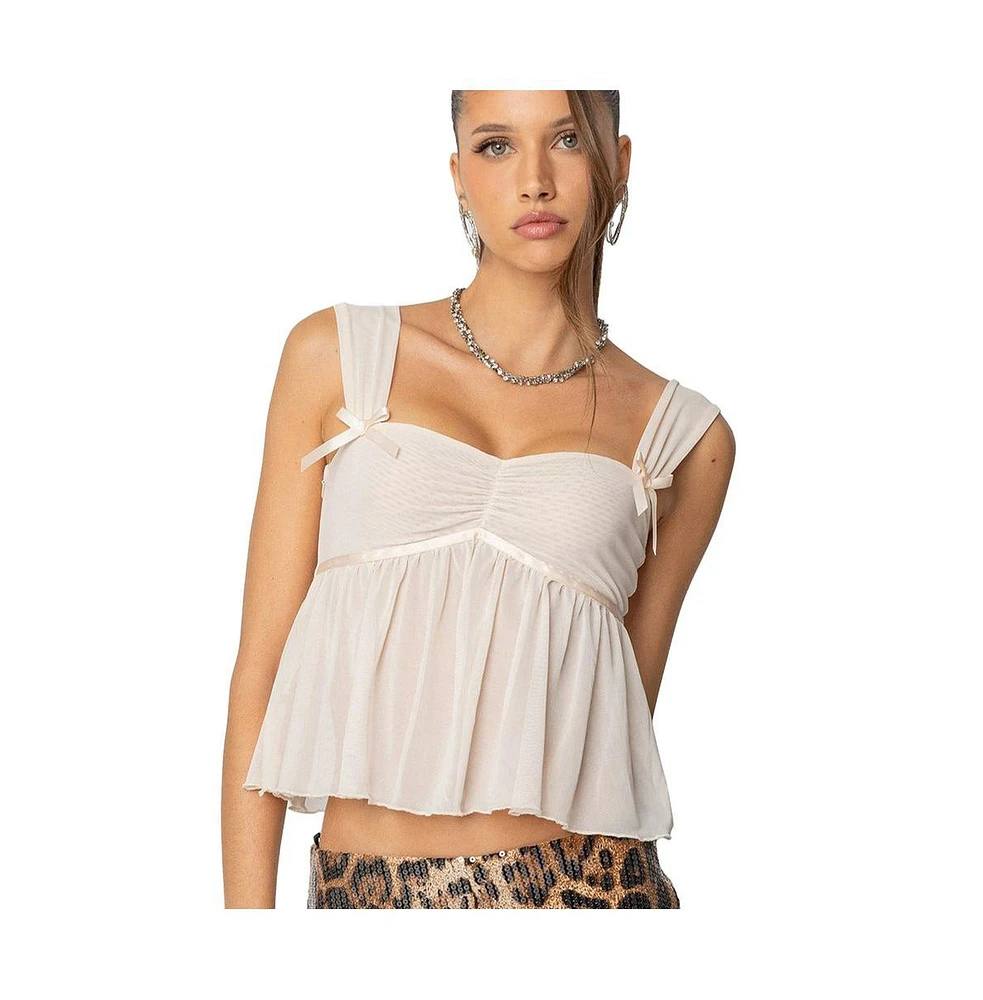 Edikted Womens Bowe Babydoll Mesh Top