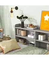 Slickblue Twin Bed with Side Bookcase and Drawers - Grey Finish for Stylish Storage and Space-Saving in Bedroom