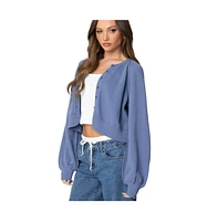 Edikted Womens Sammi Puff Sleeve Knit Cardigan