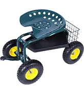 Slickblue Garden Cart Wagon Scooter Rolling Yard Work Seat with Tool Tray and 360 Swivel Seat