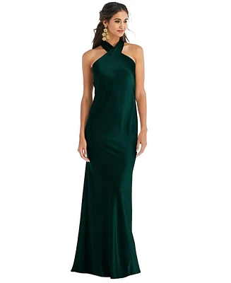 Lovely Women's Draped Twist Halter Tie-Back Trumpet Gown