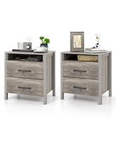 Gymax 2 Pcs Nightstand w/ 2 Drawers Farmhouse Bed Side Table w/ Open Storage Shelf