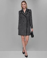 Karl Lagerfeld Paris Womens Windowpane Topper Jacket Tie Neck Blouse Mini Skirt