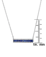 Blue Spinel (5/8 ct. t.w.) & Lab Grown White Sapphire (3/8 ct. t.w.) Bar 18" Pendant Necklace in Sterling Silver