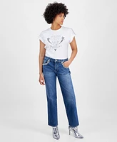 Guess Women's Daisy Rhinestone-Trim Straight-Leg Jeans